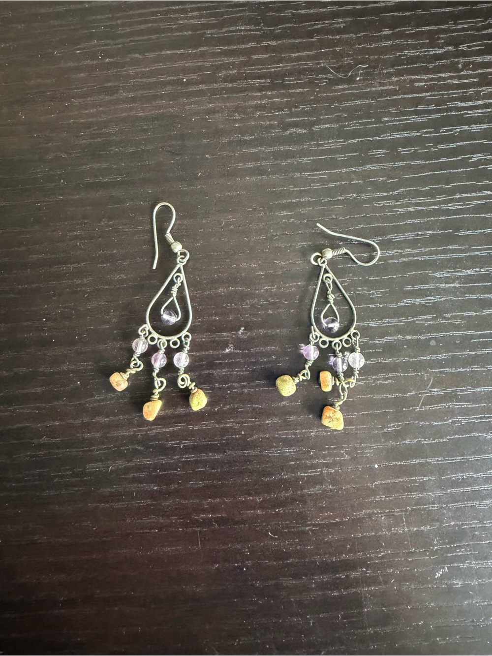 Silver-tone wire-wrapped dangle earrings